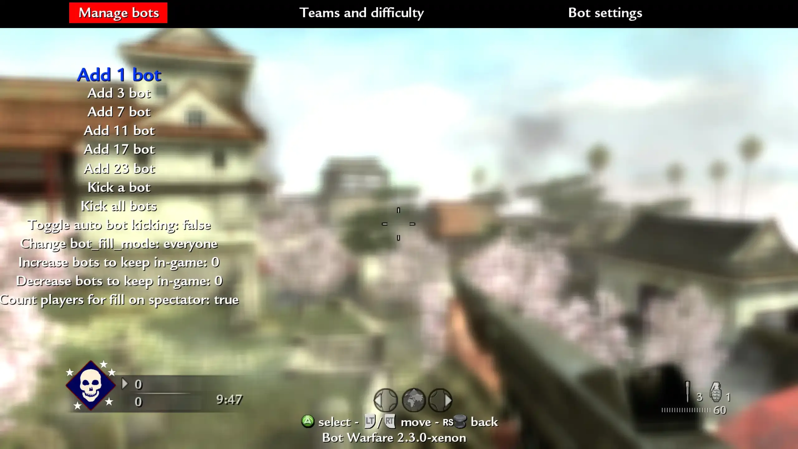Bot Warfare ingame menu
